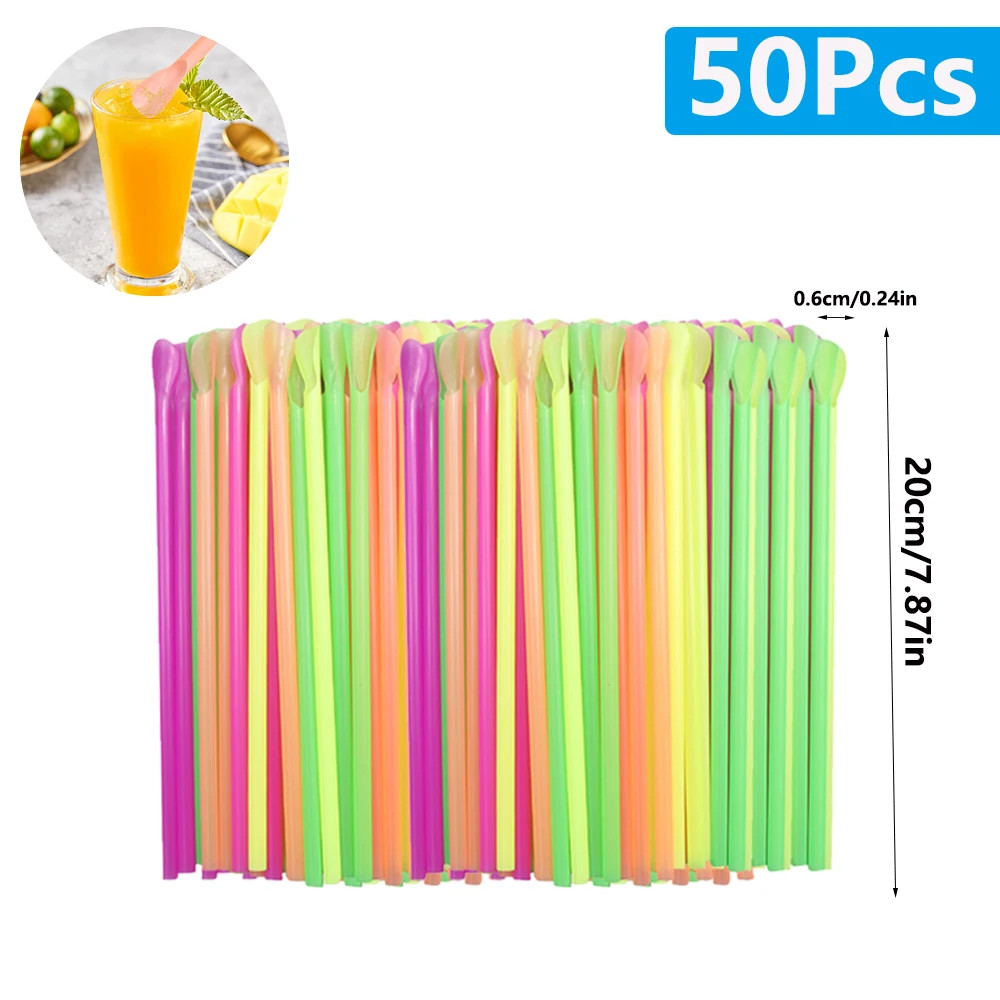 50-2000Pcs Beverage Spoon Straws Color Milkshake Smoothie Spoon Drinking Straw f