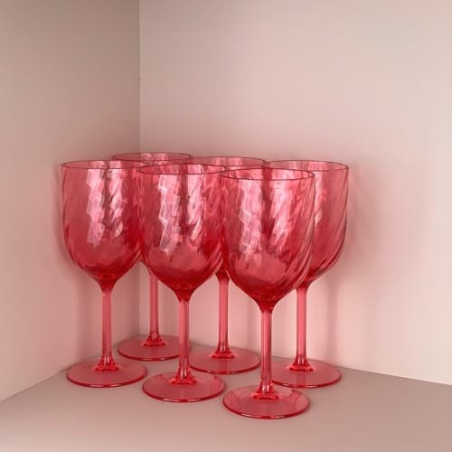 Plastic Wine Glasses Set Of 6,Unbreakable Acrylic Wine 15 Ounce Red
