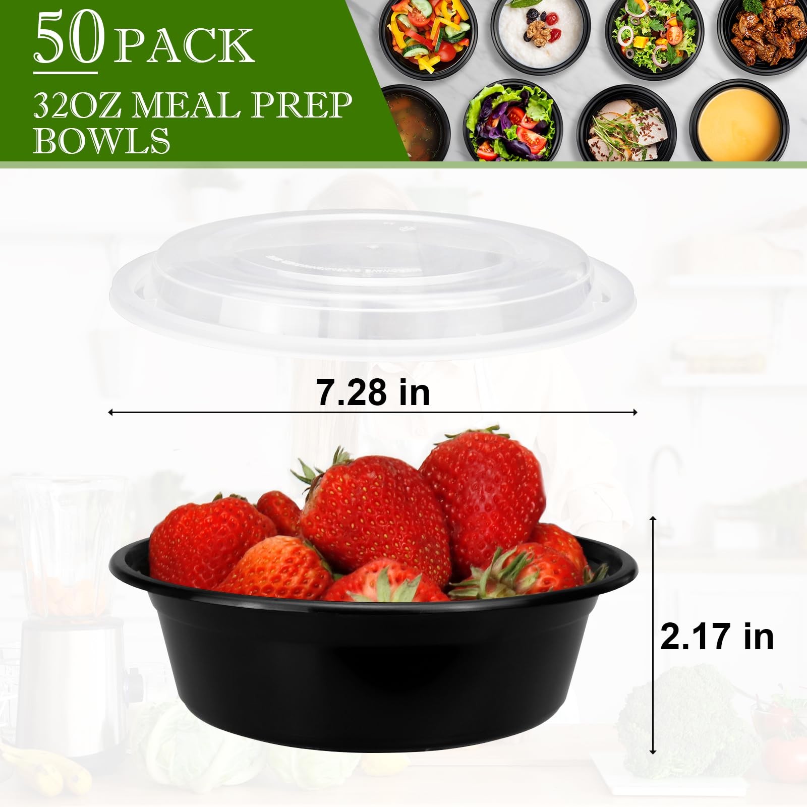 Meal Prep Containers Reusable 32oz – Meal Prep Bowls with Lids 50 Pack, Round Fo