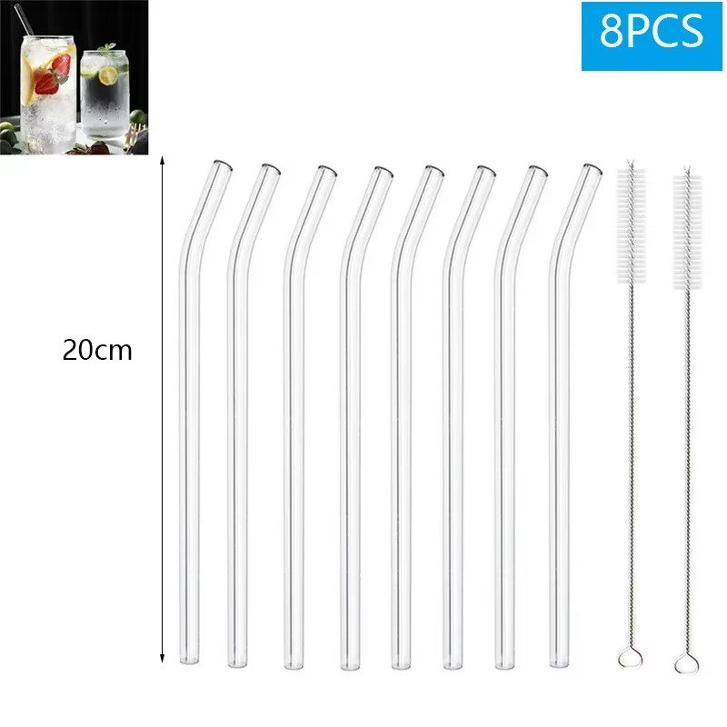 1-10Pcs Reusable Smoothie Glass Straw, Clear Drinking Straws for Smoothie Milksh