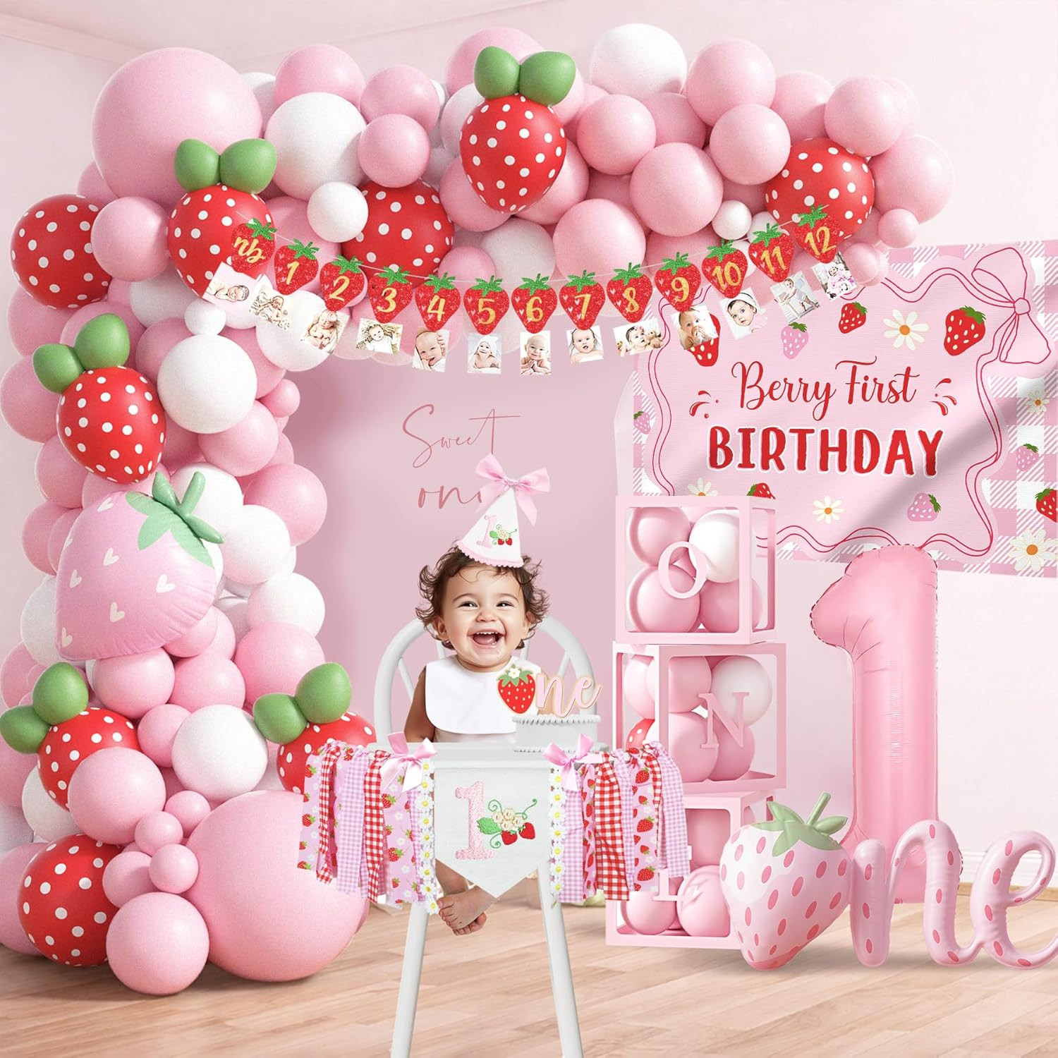 Berry First Birthday Decorations for Girls, Strawberry 1St Birthday Sweet One Pa