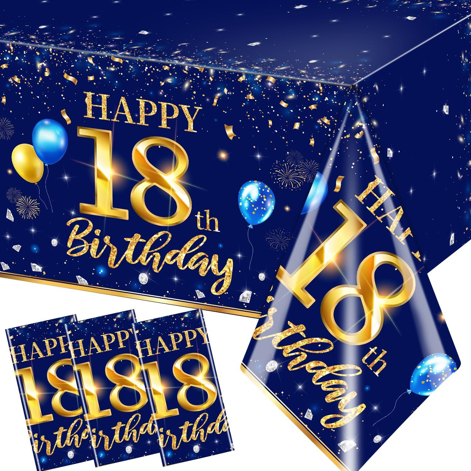 18th Birthday Decorations Men-3pcs Navy Blue 18th Birthday Table Covers Rectangl