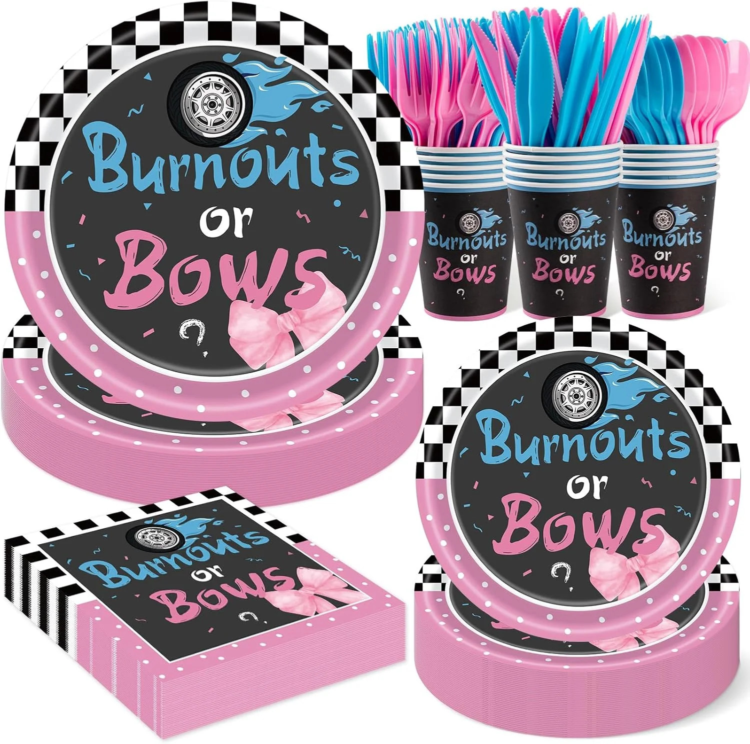 350 PCS Burnouts or Bows Gender Reveal Decorations for 50 Guests | Boy or Girl G