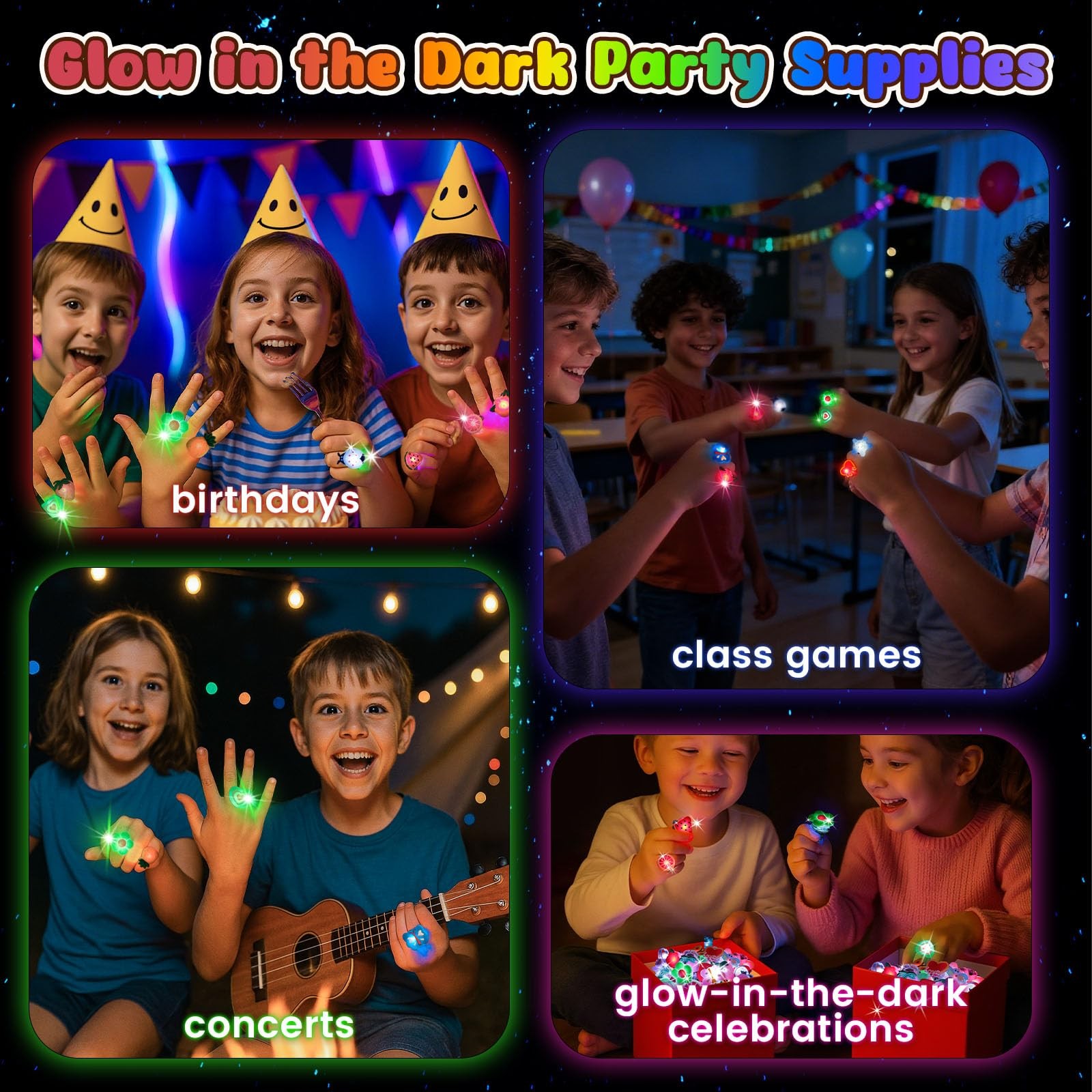 LovesTown 50PCS LED Light up Rings, Toys for Kids One Size, Multi