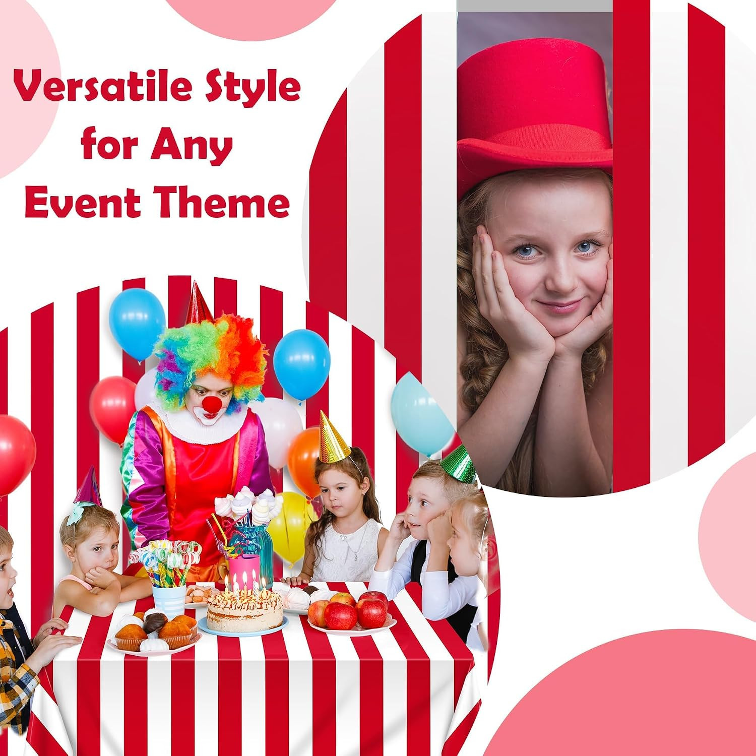 100 Ft X 54 Inch Red & White Striped Tablecloth Roll with Cutter Box Disposable
