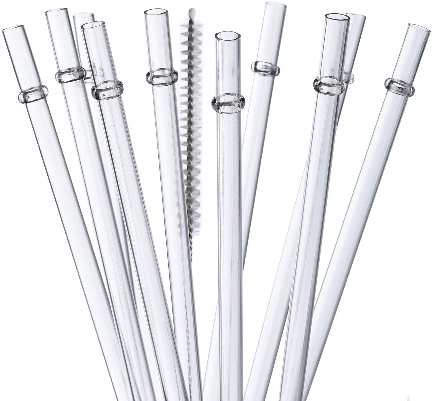 12 Pack Reusable Hard Plastic Clear Straws 10.5 Inch Tumbler Straws Wit
