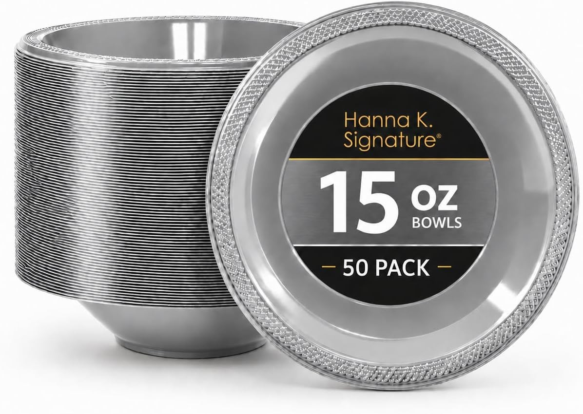 Silver Solid Color Premium Heavy Weight Plastic Soup Bowl (15 Oz.) 50 Count –