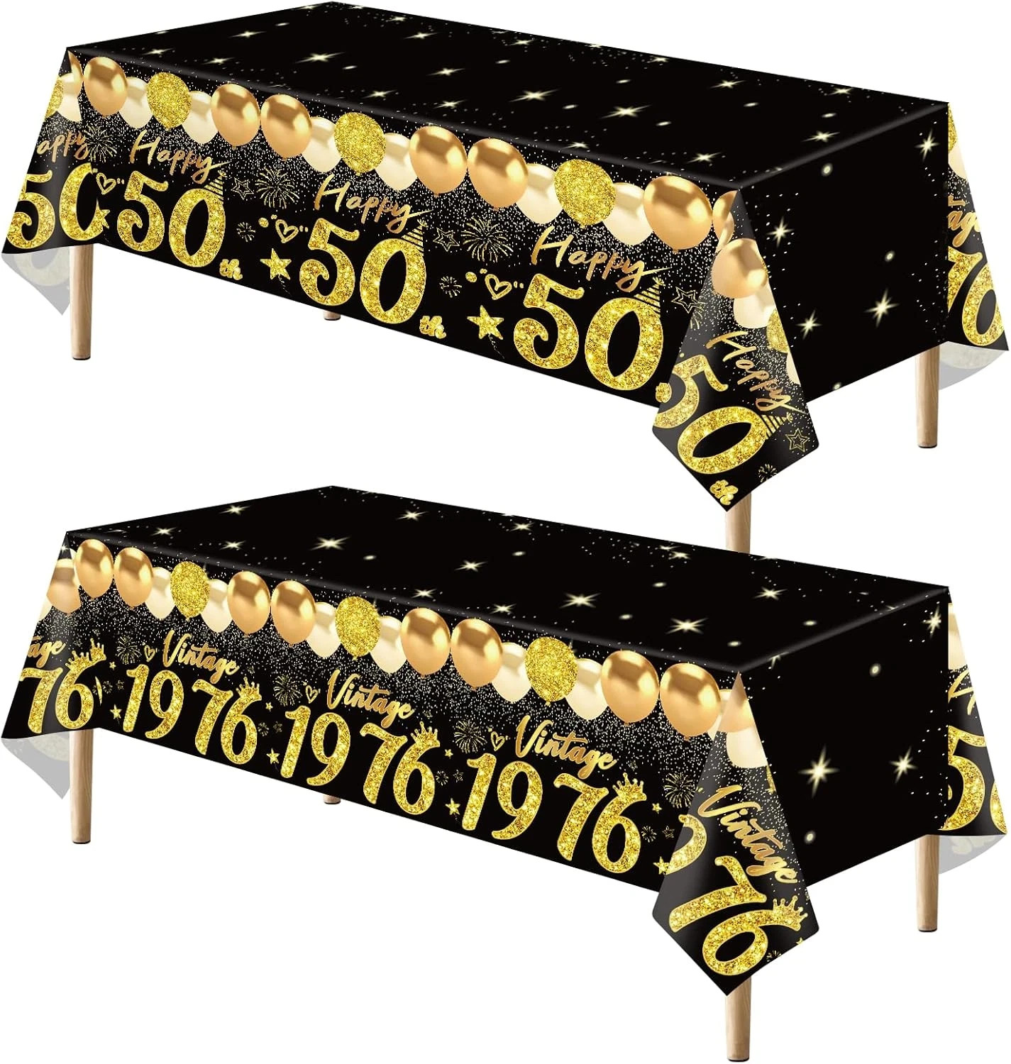 2Pcs 50Th Birthday Tablecloth, Black Gold 50Th Birthday Decorations for Men Wome