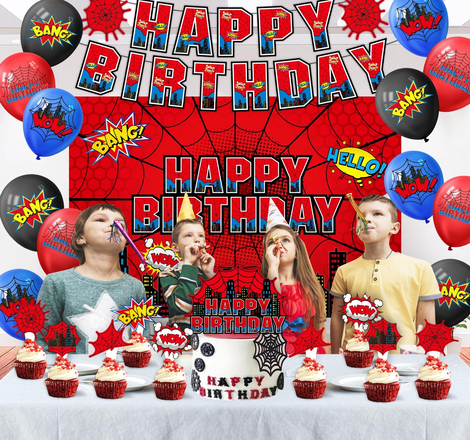 Decoracion De Cumpleaños Spiderman Globos Pancarta Fondo Adornos Set Para Niños