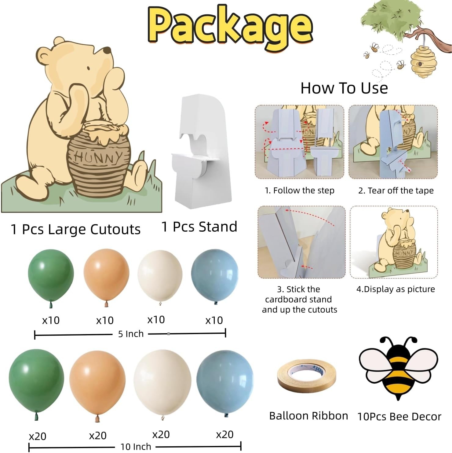 Winnie Baby Shower Birthday Decorations Large Coroplast Cutout Balloons Bee S…