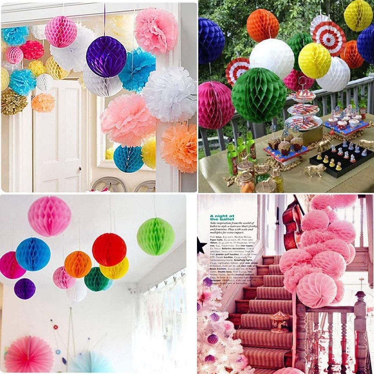 20 PCS 3 Inch Multi-Color Honeycomb Decoration Paper Flower Ball Pom Pom