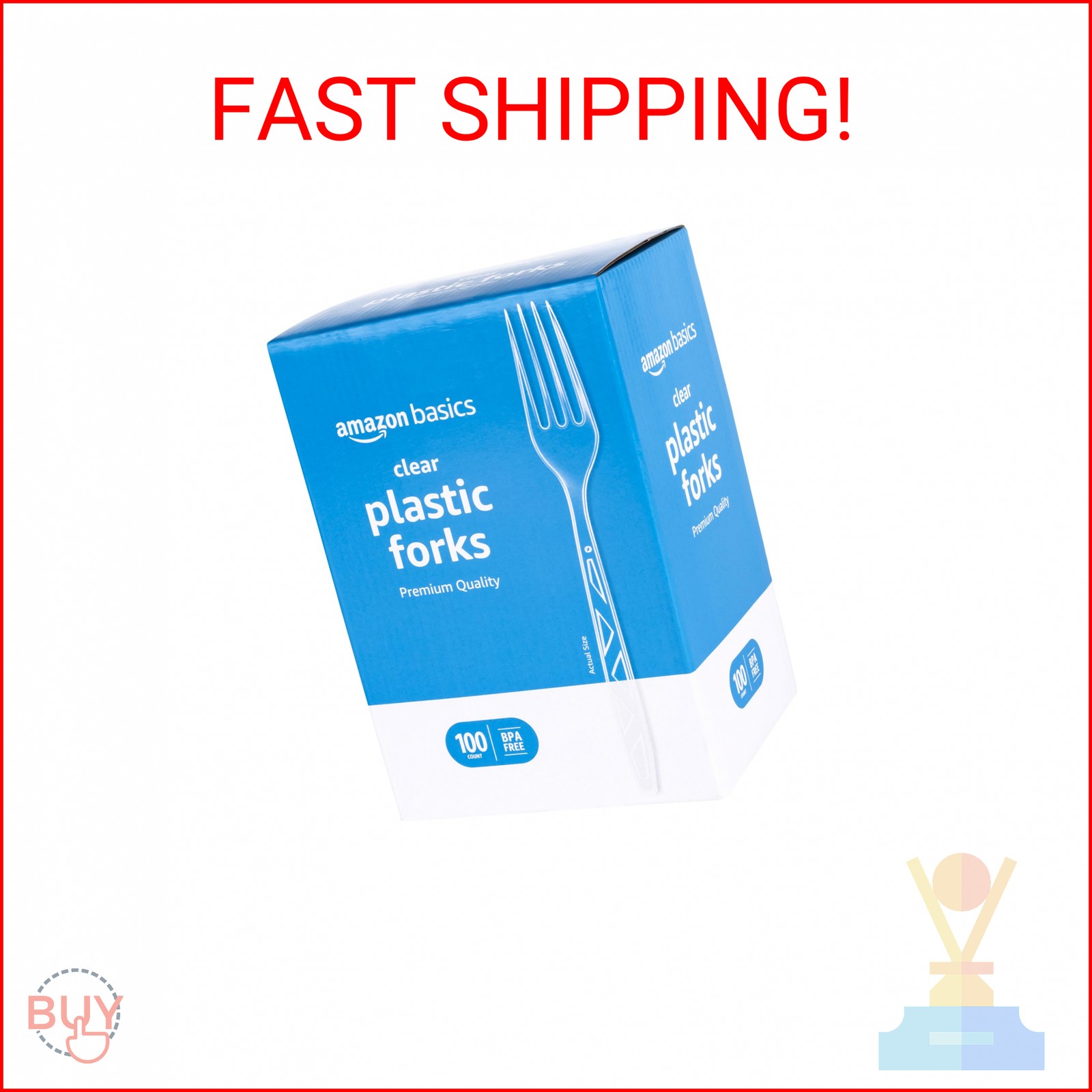 Amazon Basics Disposable Clear Plastic Forks, Premium Quality, 100 Count, Large