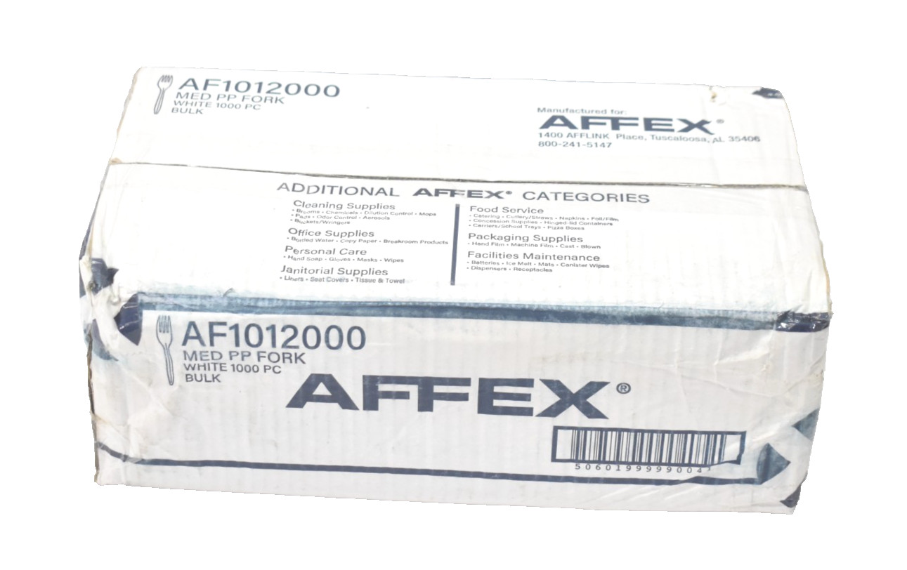 Lot of 1000 Affex AF1012000 MED Plastic Forks White Bulk Pack Genuine OEM