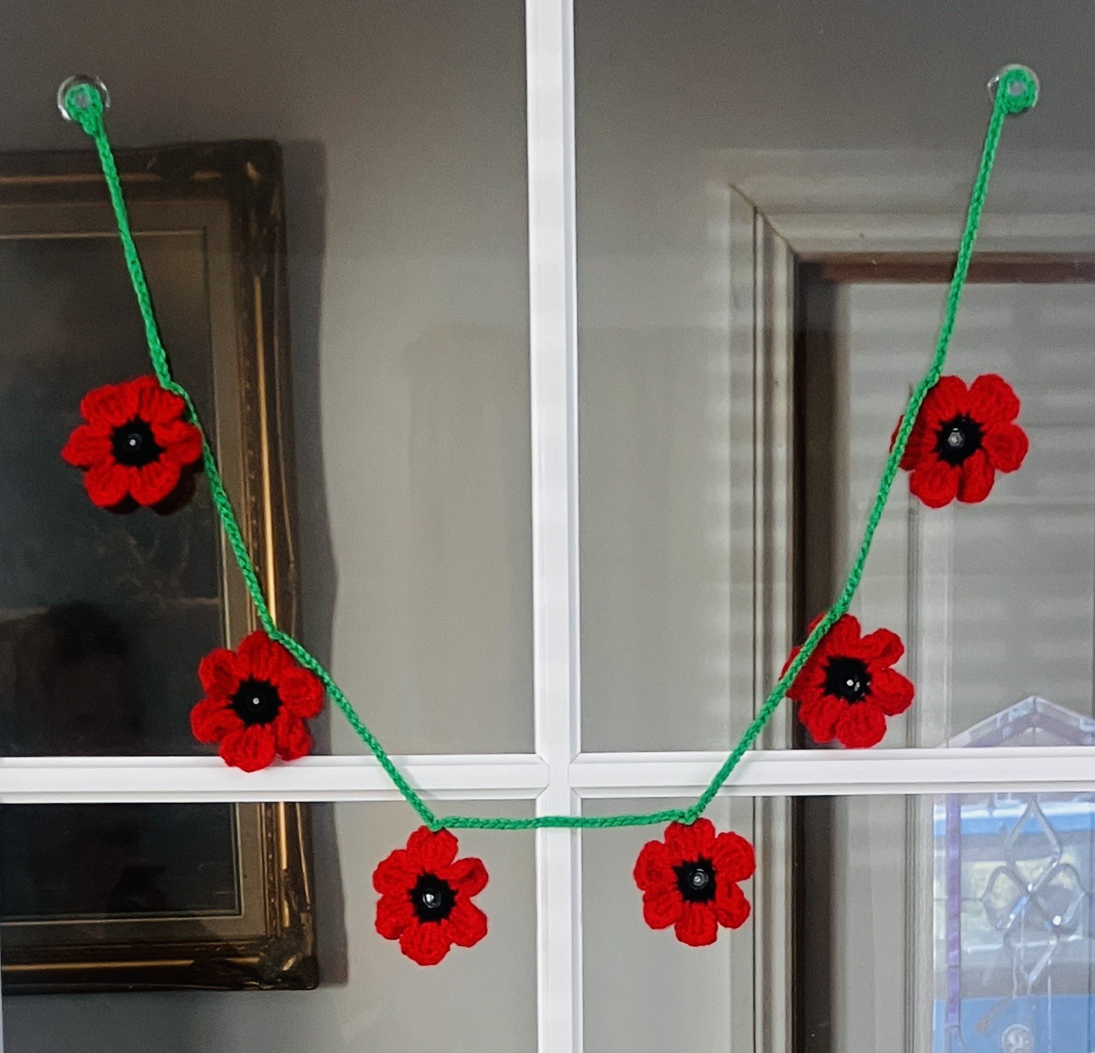 🌺PRETTY Hand Crochet Flowers Poppy Bunting Window Camper Gift