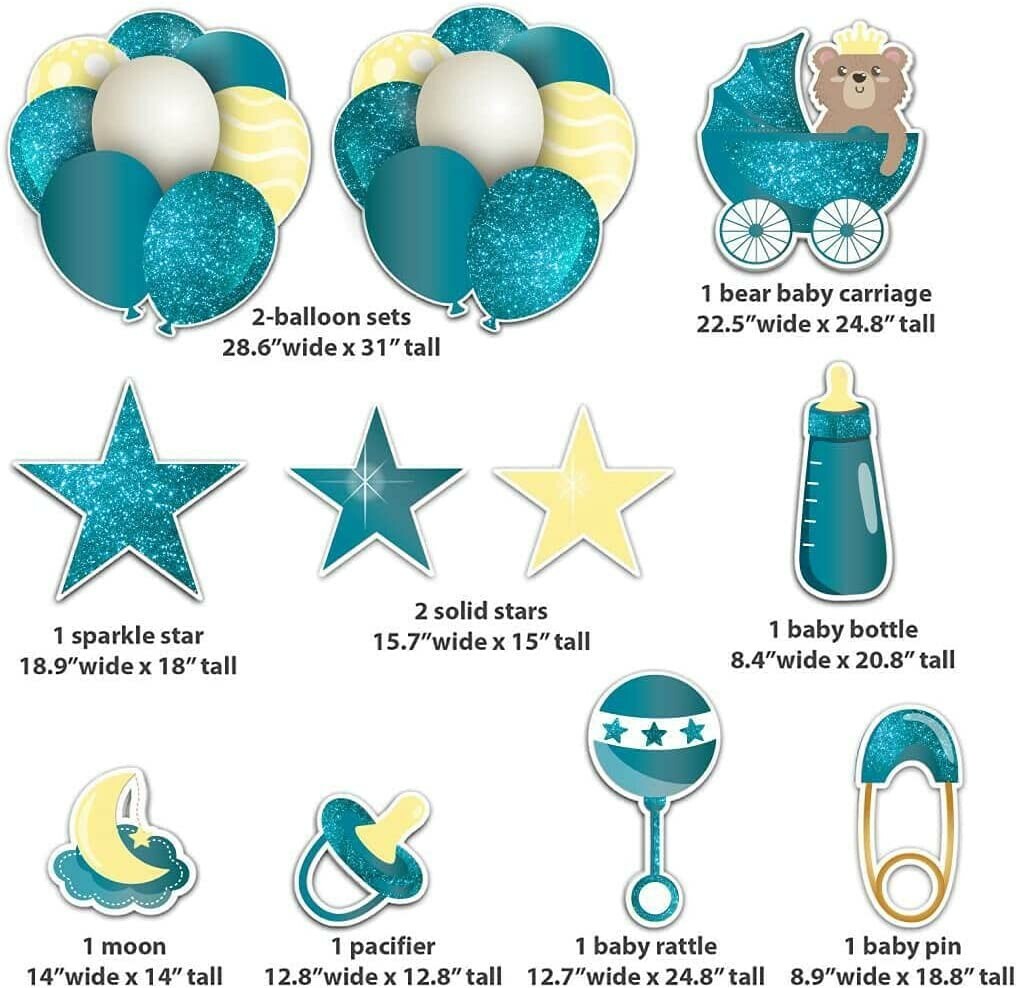 VictoryStore Teal Glitter Outdoor Baby Shower Decorations Set 19592