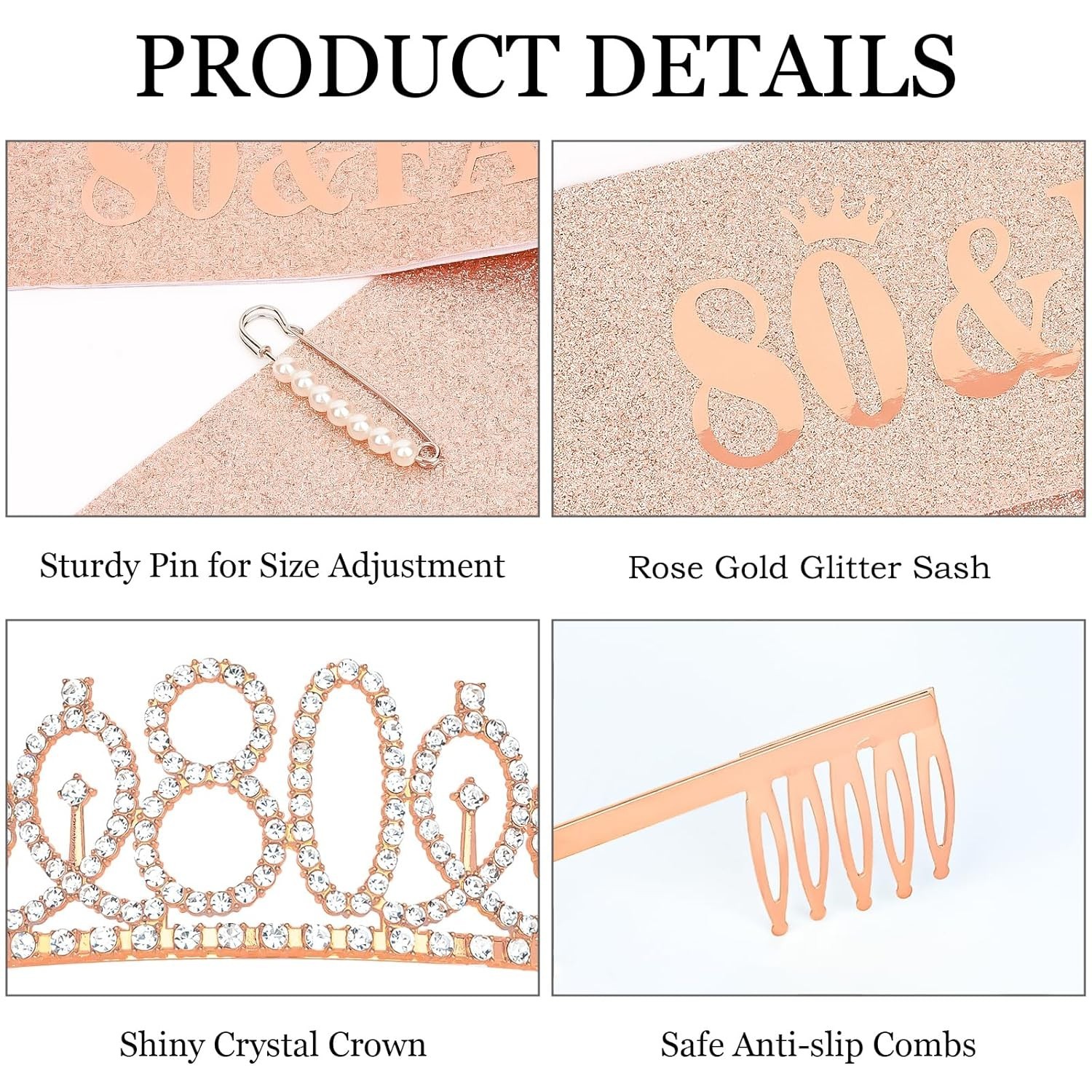 Lightweight 80th Birthday Rose Gold Sash and Crown Set – Ultimate Party Favors