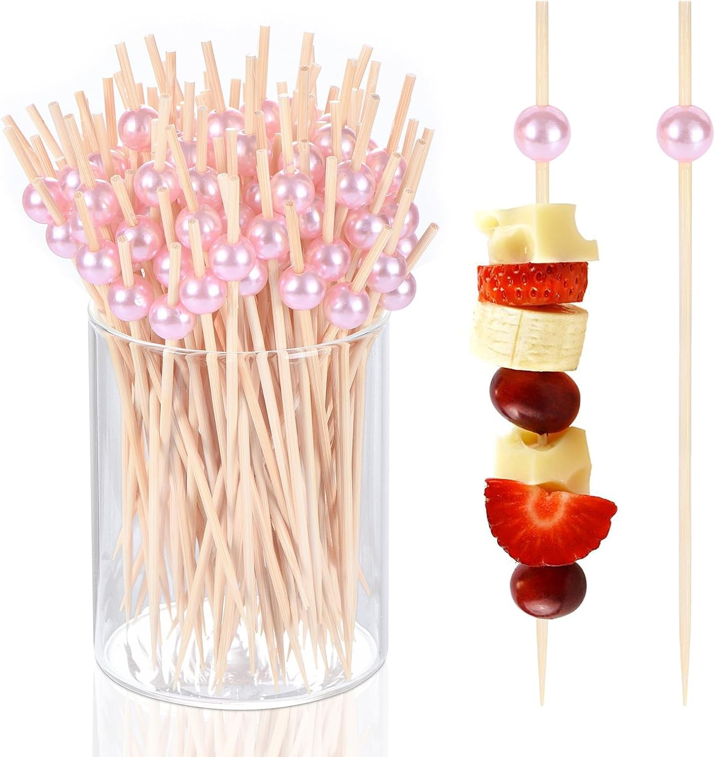 100 Pcs Pearl Toothpicks for Appetizers, 4.7 Inch Pearl Cocktail Picks for Party