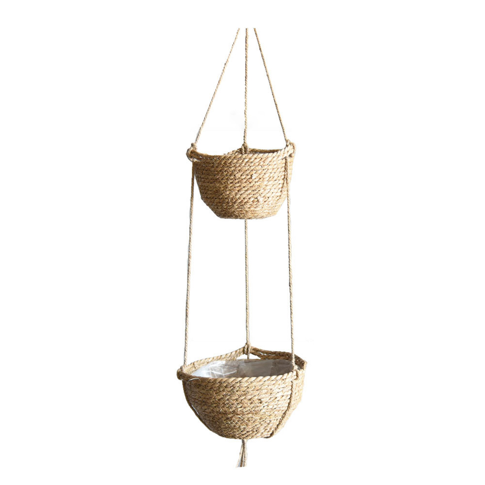 Natural Tone Hanging Plant Basket – Woven Wicker for Contemporary Home Decor