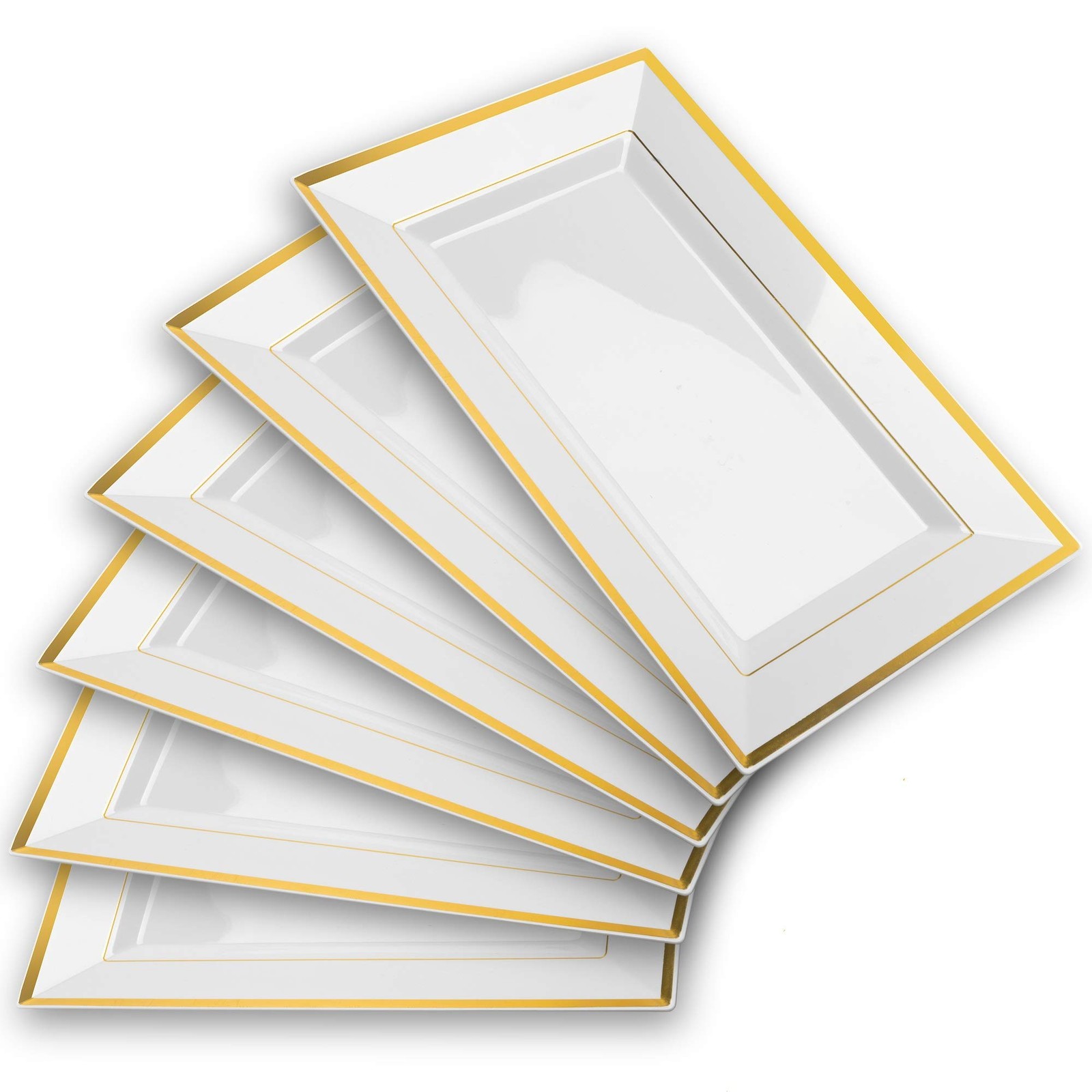 Mint Living – Elegant Plastic Serving Tray & Platter Set (6pk) – White & Gold Ri