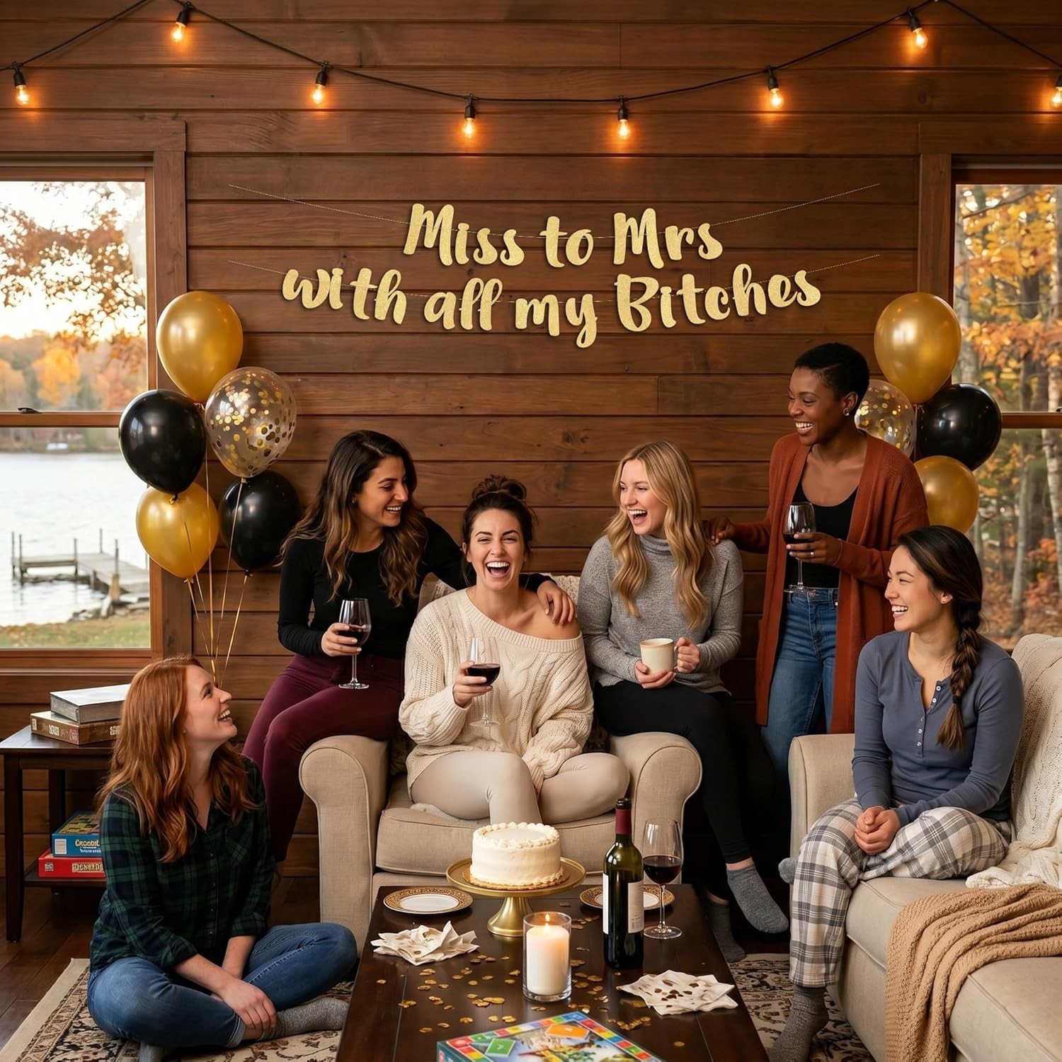 Bachelorette Party Banner Gold Glitter Pre Strung Decorations For Her