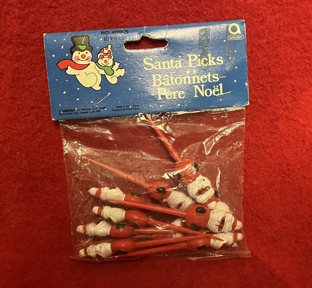 Lot Of 10 Santa Christmas Cupcake Picks Vintage Cake Decorations Toppers 3 Inch