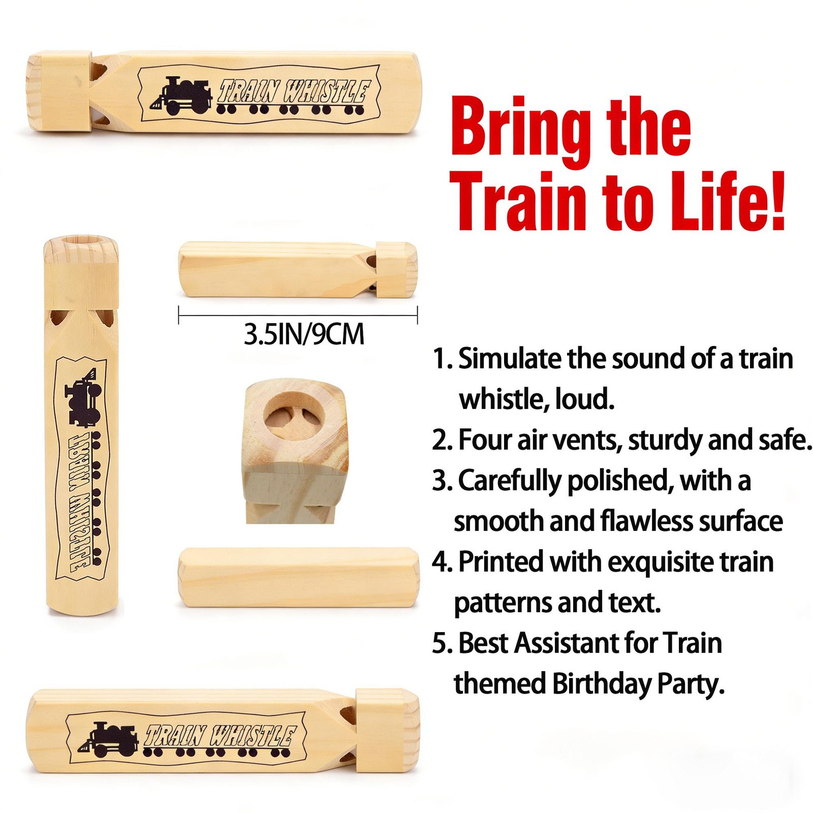 MYUBWTF Solid Wood Train Whistle 4 Tones, Noisemaker Toys and Conductor Whistle