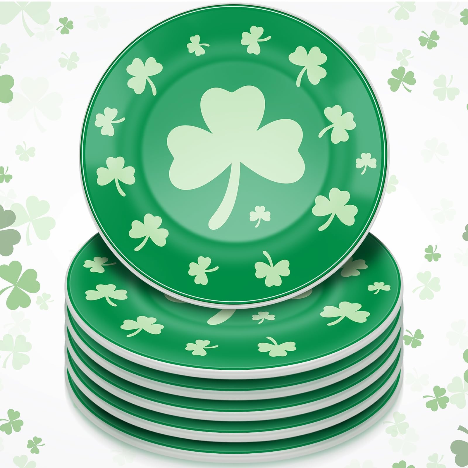 6 Pcs 6 Inch St. Patrick’s Day Ceramic Decorative Plate Irish Shamrock Tablew…