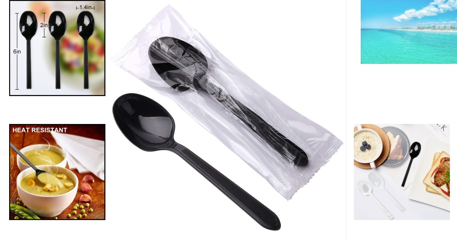 Versatile Black Plastic Spoons, 100pcs Individually Wrapped – For Home & Takeout