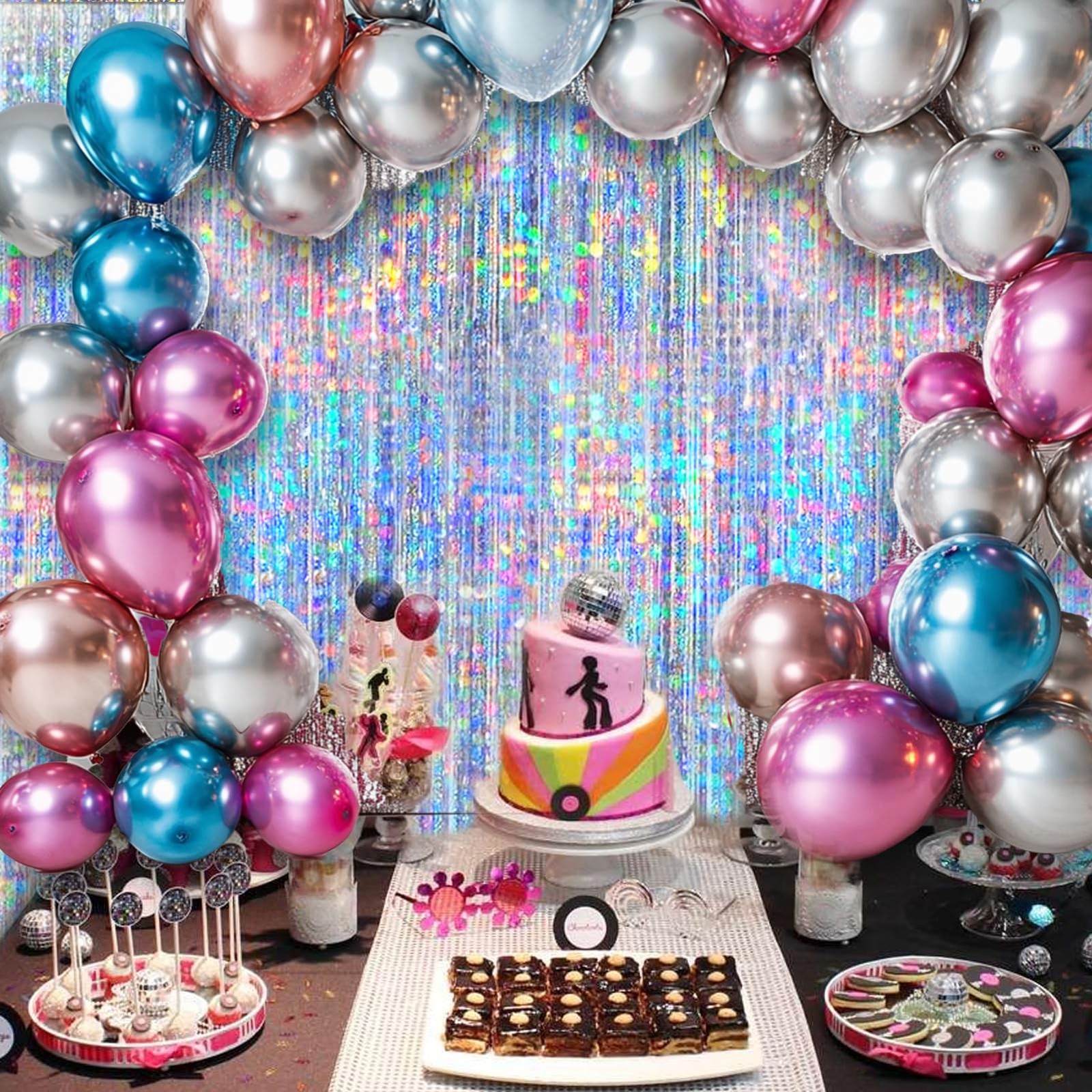4 Packs Silver Foil Fringe Curtain, Glitter 3.25 ft x 6.58 ft,