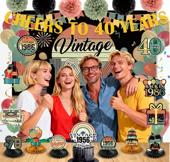 47Pcs 40Th Birthday Decorations for Men Women, PRE-STRUNG Vintage 1986 Banner Pa