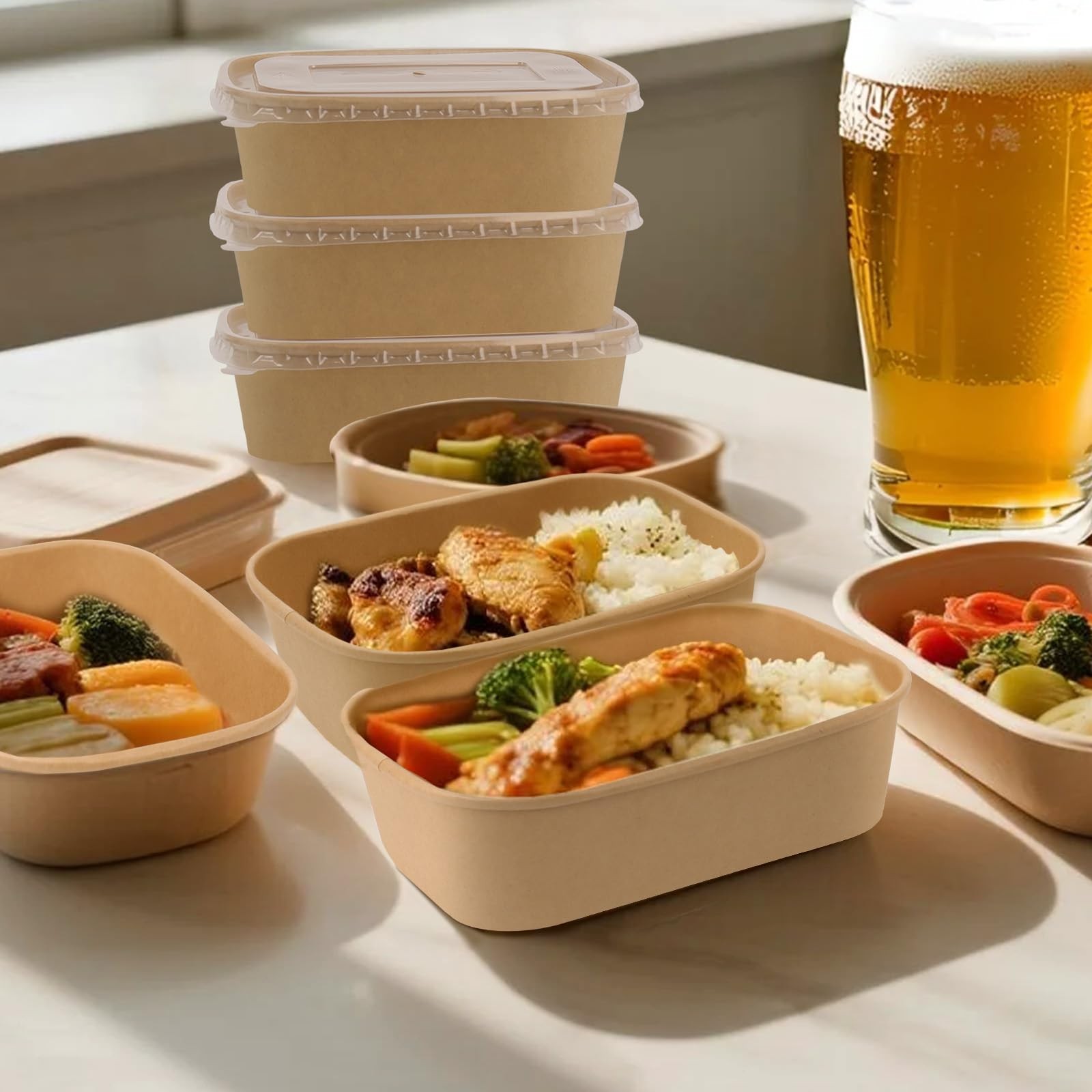 50 Pack 25 oz Paper Food Containers with Lids, Meal Prep Containers Disposabl…