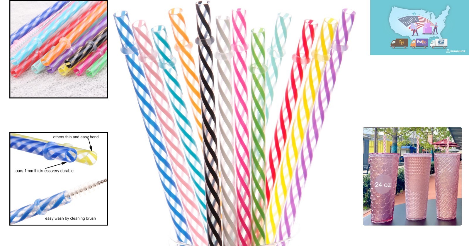 12-Pack 11-Inch Reusable Colored Straws, Dishwasher Safe for Tumblers & Mugs