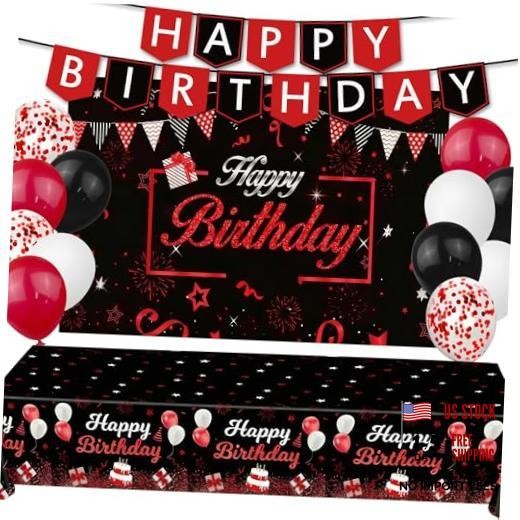 Red Birthday Background Party Supplies Decorations Red and Black Happy