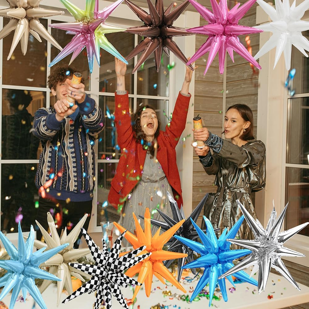 4D 14 Point One-Piece Star Cone Balloon Metallic Spike Explosion Star Balloon, 6