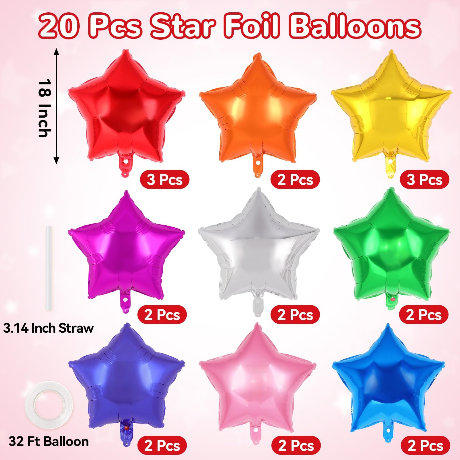 20 Pcs Star Balloons,18 Inch Mixed Color Star Foil Balloons,Stars Shaped Ball…