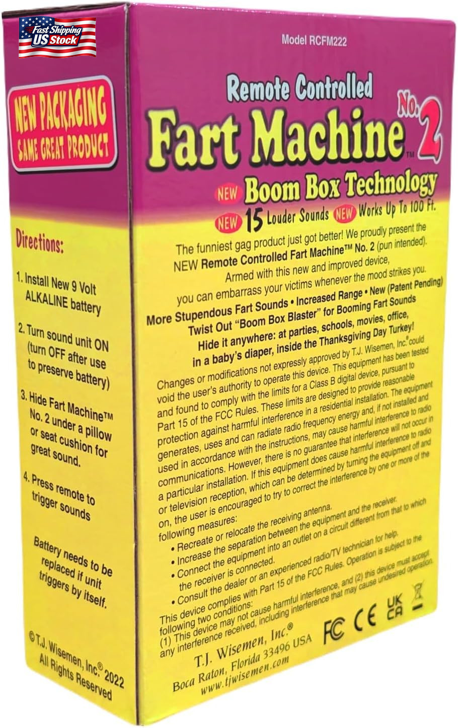 T.J. Wisemen, Inc. Remote Controlled Fart Machine #2 with Boom Box Technology –
