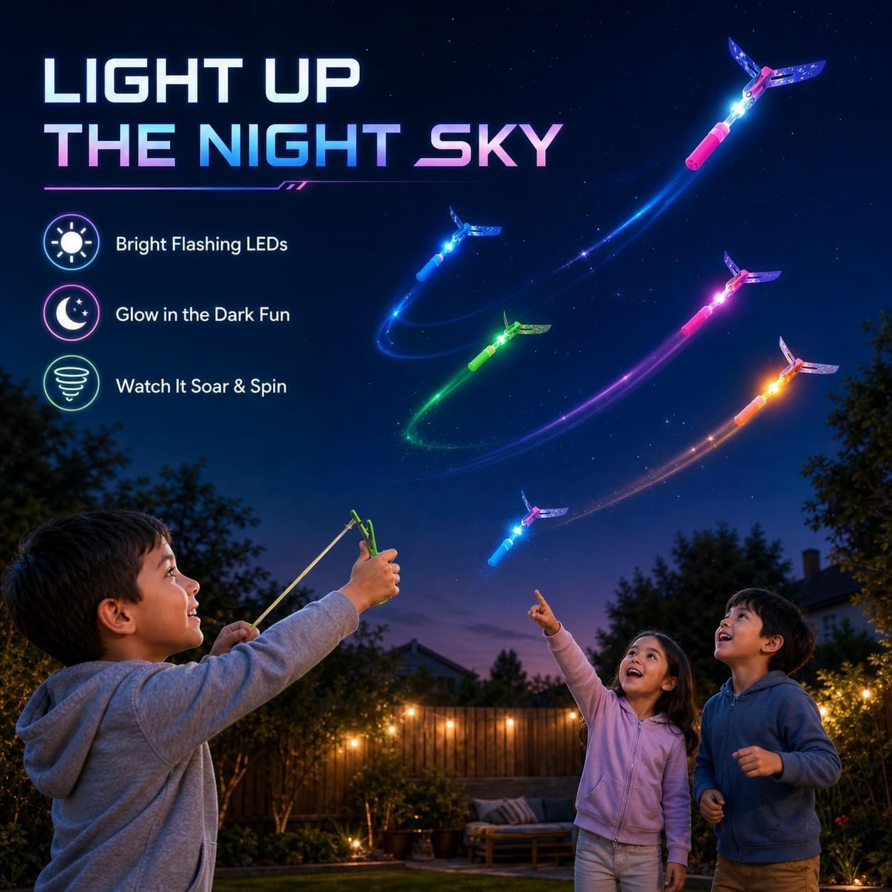 Rocket Slingshot Flying Toys with LED Lights – 12 Pcs Kids Outdoor Game with