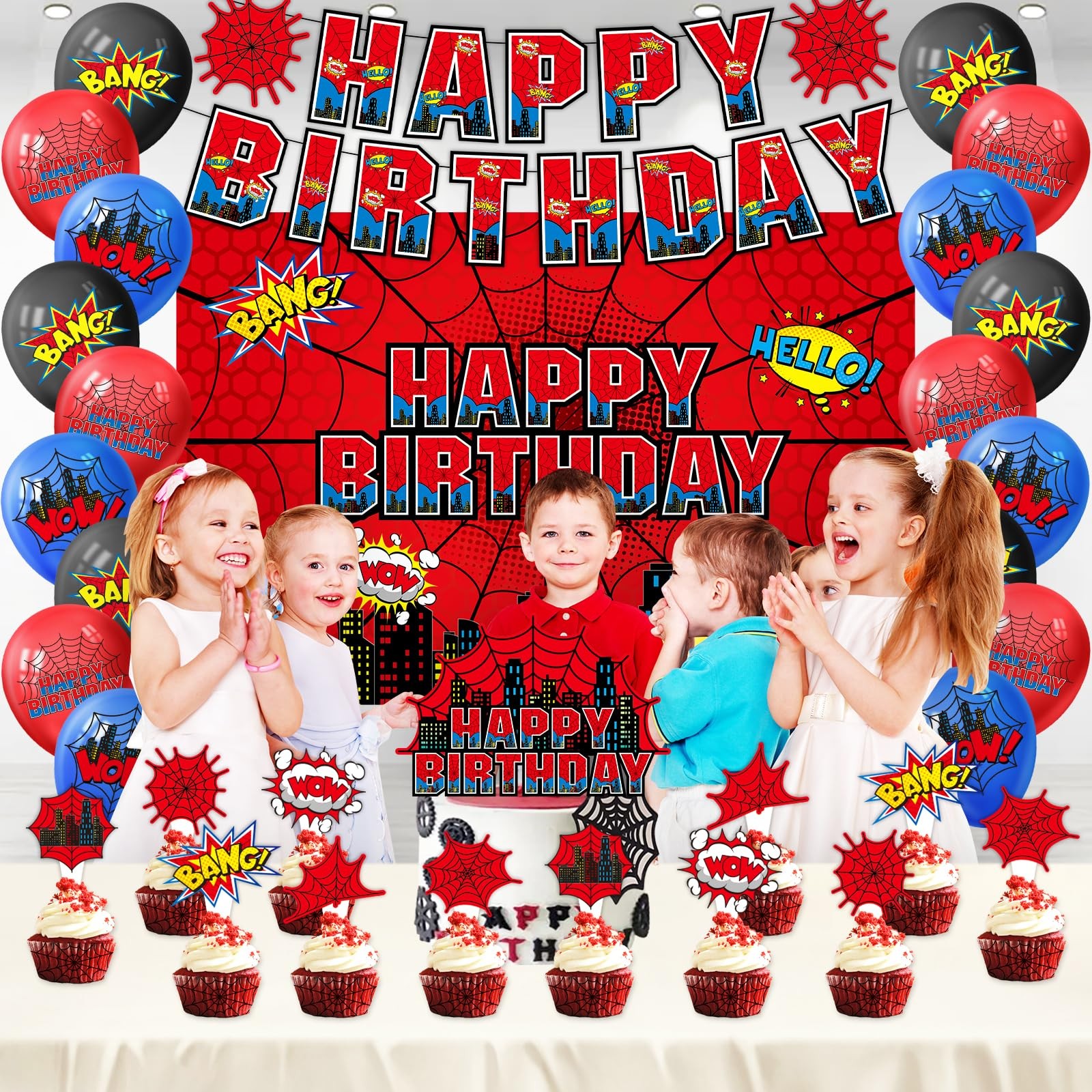 Decoracion De Cumpleaños Spiderman Globos Pancarta Fondo Adornos Set Para Niños