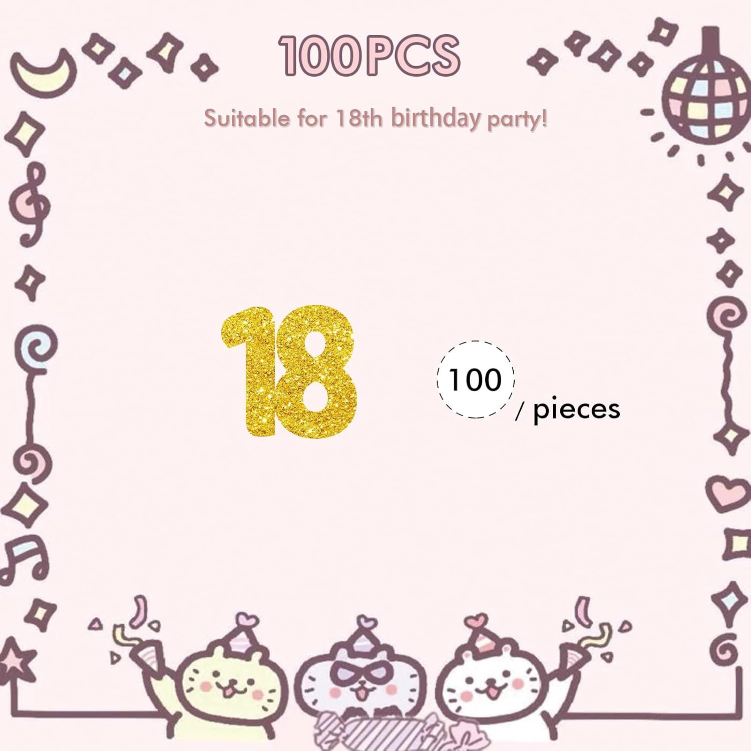 Set of 100 Number 18 Confetti, Gold Glitter 18 Paper Scatter, 18Th Birthday Part