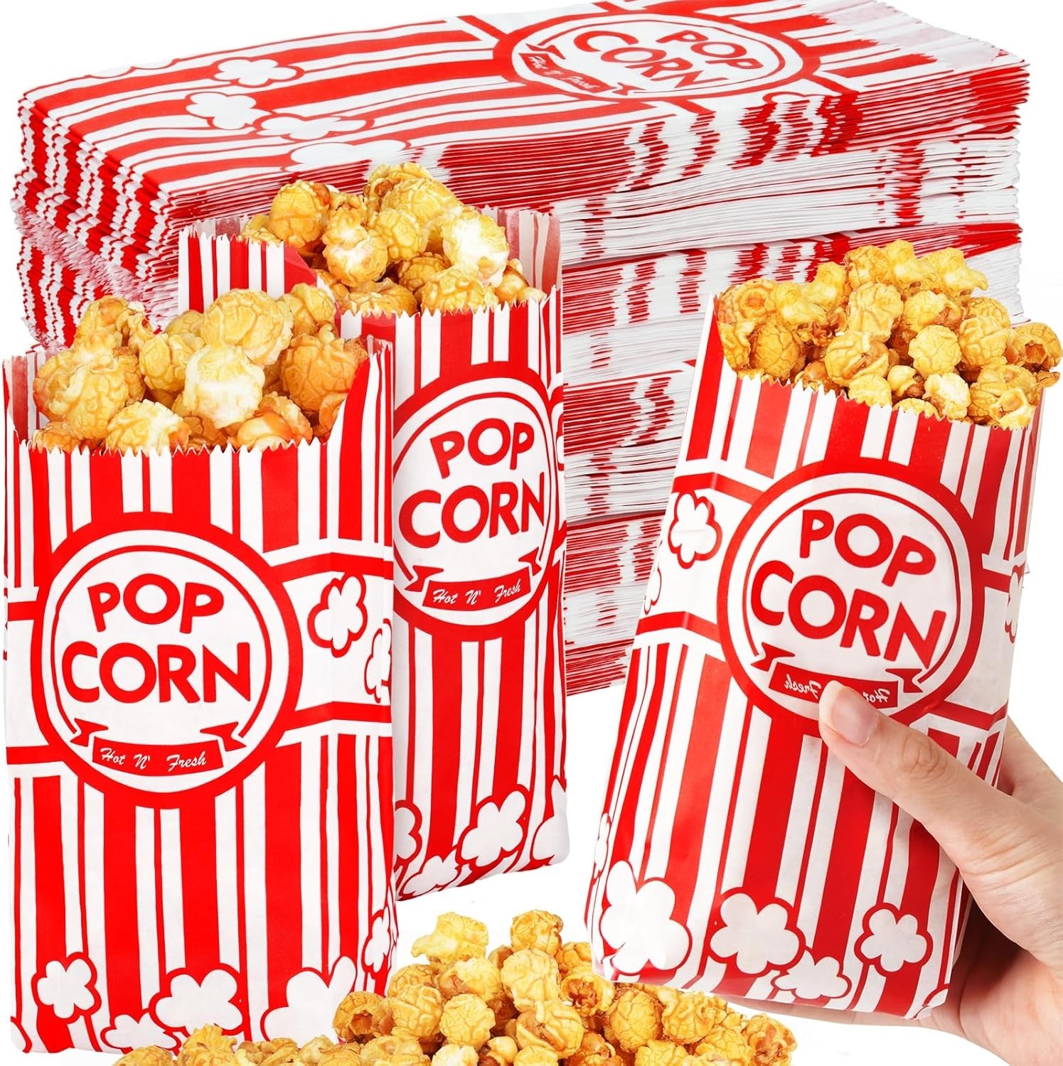 500pcs Paper Popcorn Bags for Party, 1 Oz Small Vintage Individual Servings P…