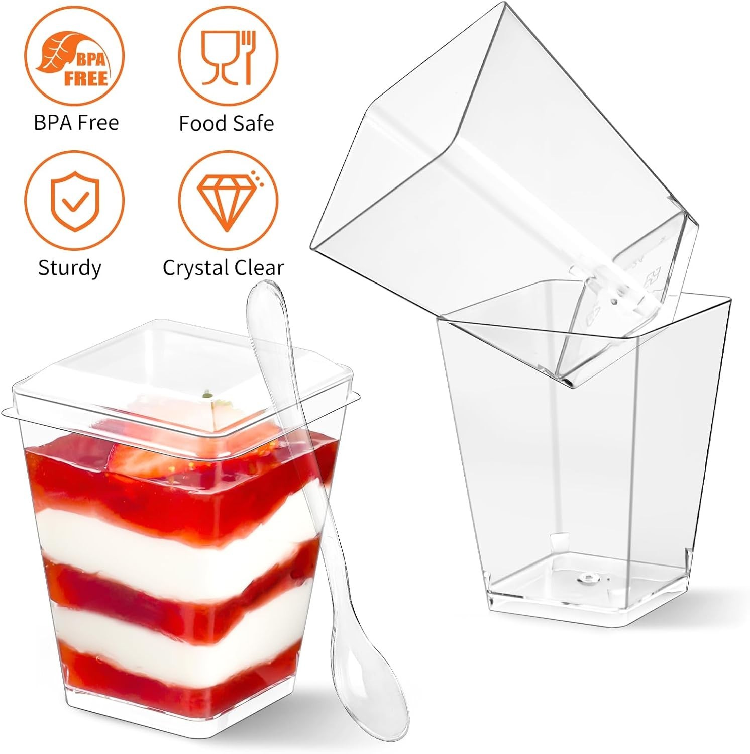50 Pack 5 oz Plastic Dessert Cups with Lids and Spoons, Mini Parfait Cups Cle…