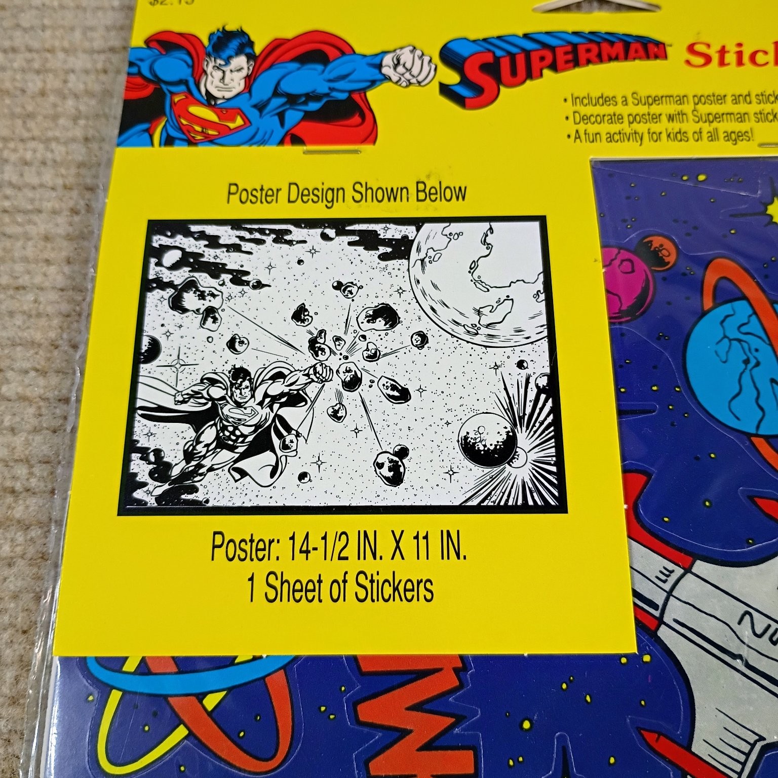 Vintage Superman Sticker Coloring Poster 14.5x11in American Greetings 1992 DC