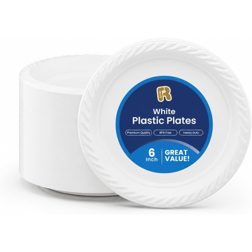 100 Pack 6 Inch White Plastic Plates Disposable – Heavy Duty White Disposable