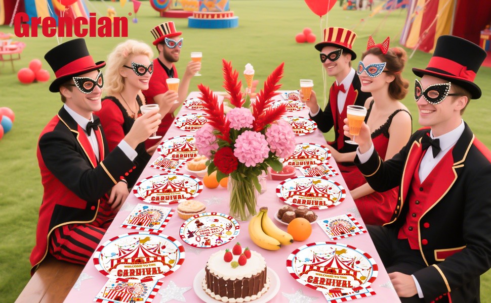 200Pcs Carnival Party Decorations Carnival Circus Plates and Napkins Disposable
