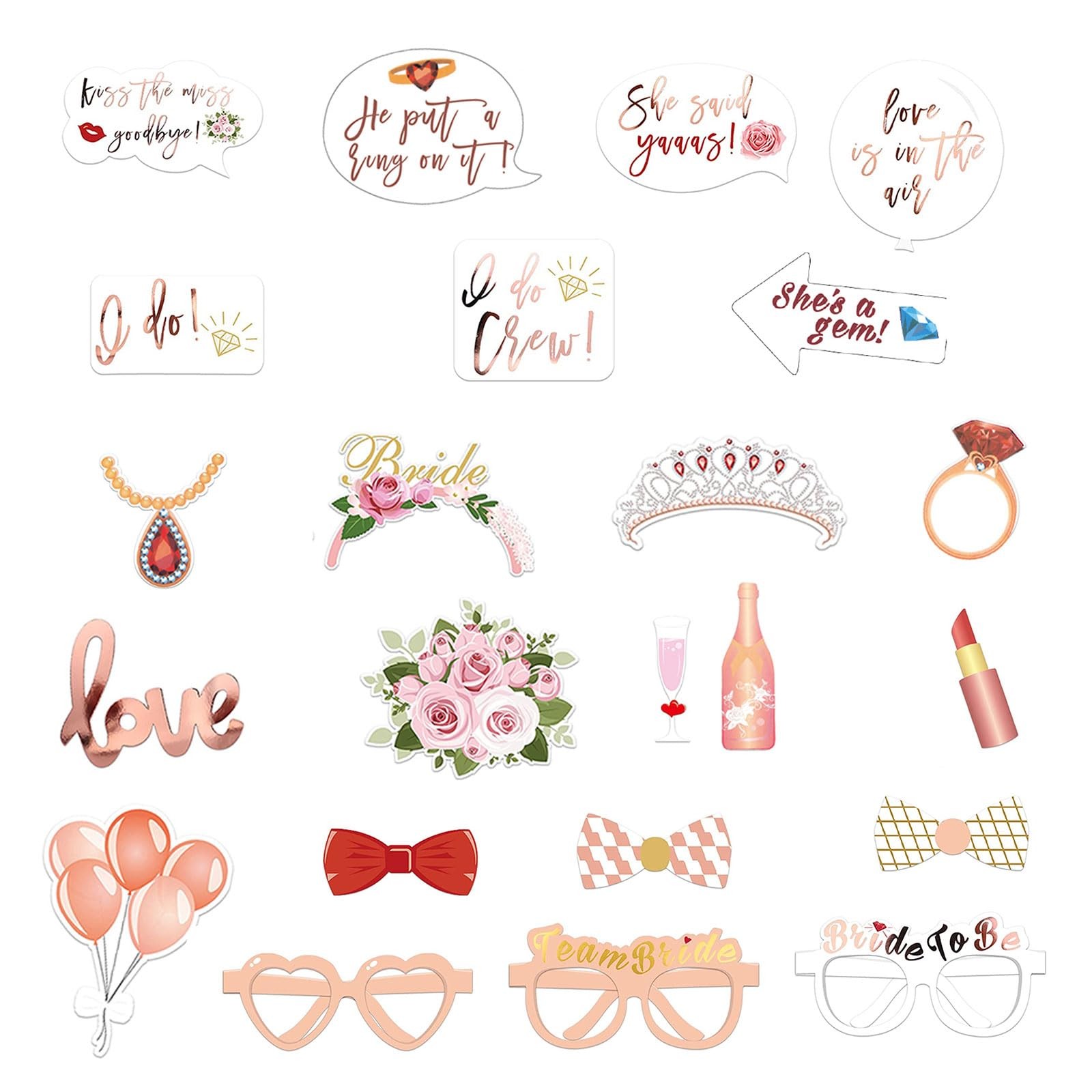 Wedding Photo Booth Props 23 Pcs Rose Gold for Bachelorette Party
