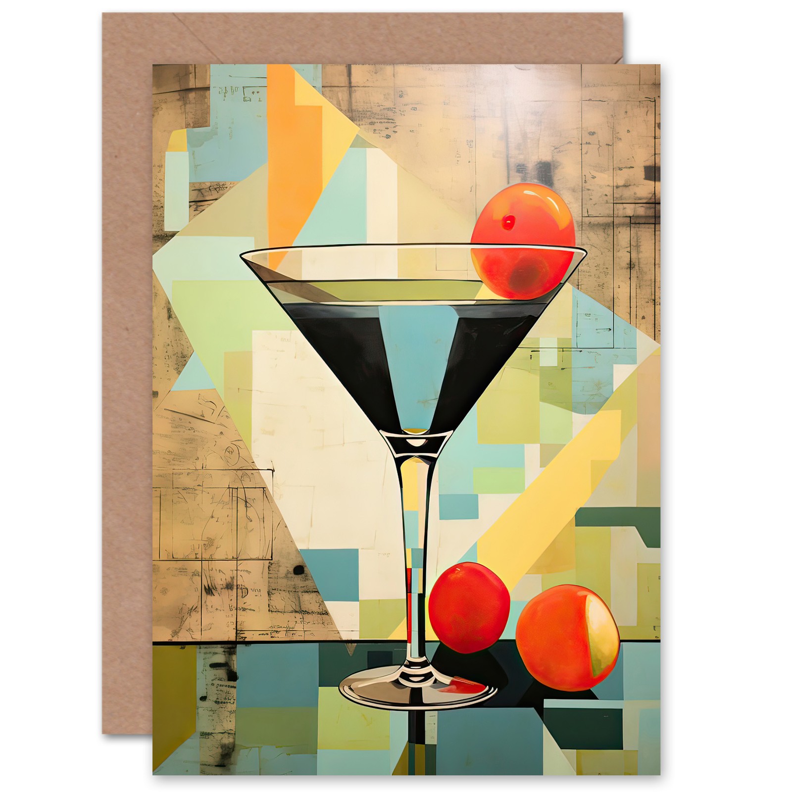 Art Deco Martini for Him or Her Birthday Thank You Blank Greeting Card