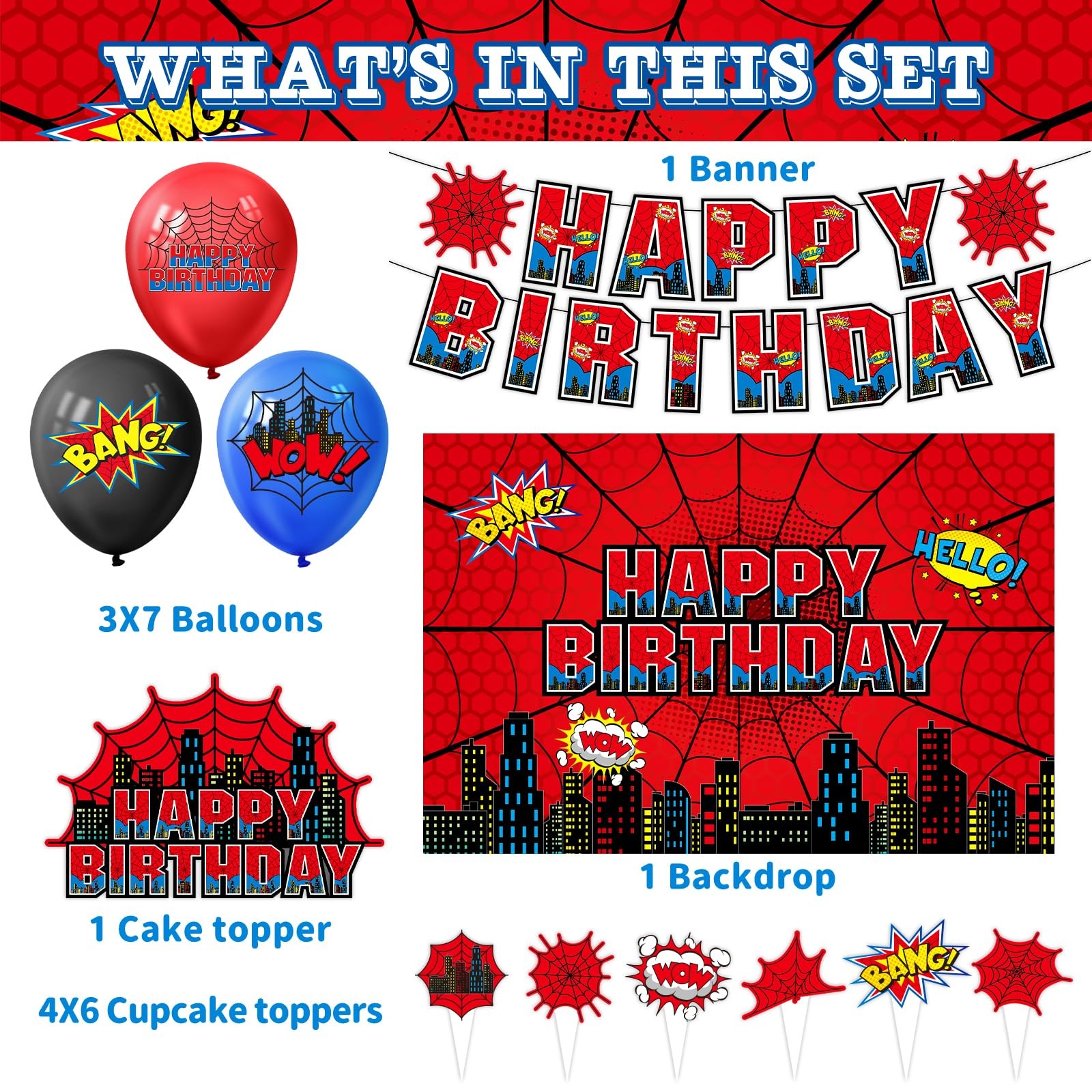 Decoracion De Cumpleaños Spiderman Globos Pancarta Fondo Adornos Set Para Niños