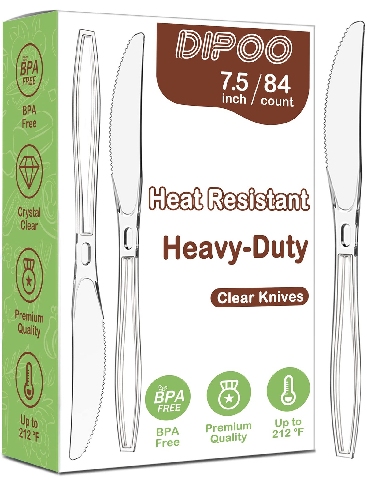 7.5″ Clear Plastic Knives Heavy Duty Upgraded Heat Resistant & BPA Free, Soli…