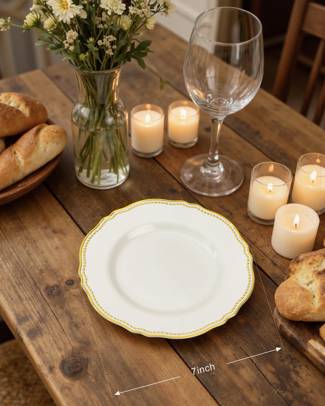 60PCS Ivory Plastic Plates Ivory and Gold Disposable Dinnerware with Gold Ri…
