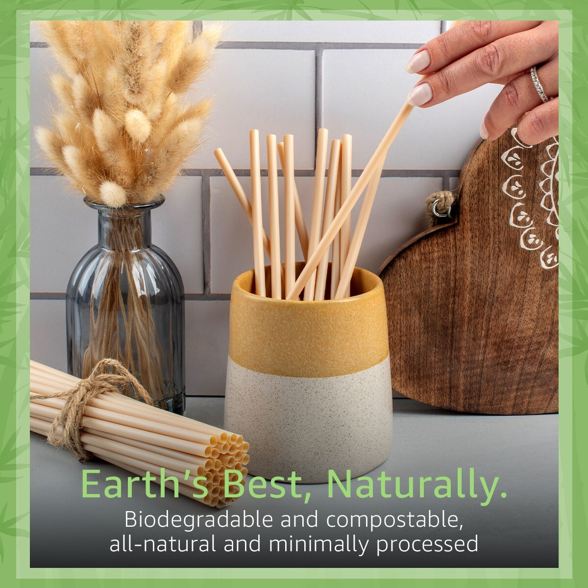 Ibambo Bamboo Disposable Straws – 1000 Pack, Single Wrapped Compostable Straws